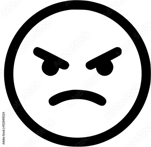 A simple black and white illustration of an angry face with furrowed eyebrows and a frown.