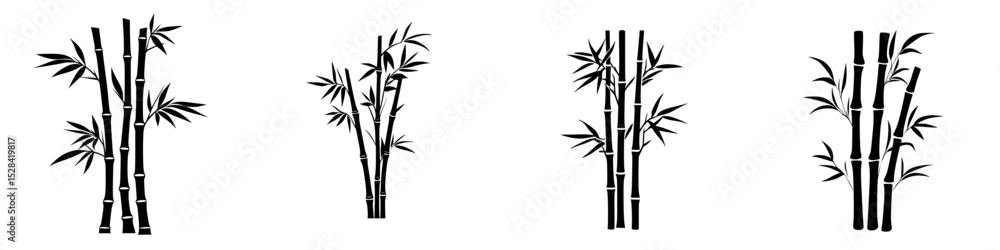 Obraz premium Icon set featuring various styles of bamboo illustrations for design projects and applications