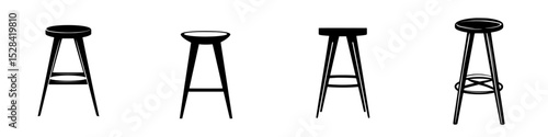 Collection of minimalistic icon designs featuring various bar stool styles suitable for modern interiors