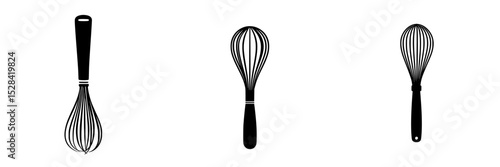 Set of three simple whisk icons designed for culinary applications in a minimalist style