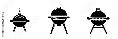 Collection of black and white grill icons showcasing different barbecue styles and designs for culinary enthusiasts