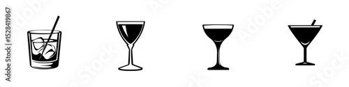Icon set of various drink glasses showcasing distinctive shapes for use in digital designs and presentations