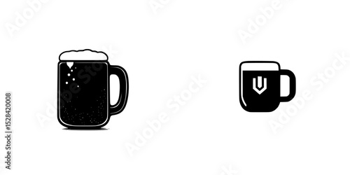 Icon set featuring two distinct beer mug designs with contrasting styles and details displayed on a plain background
