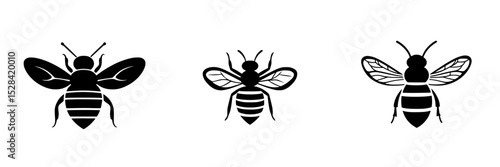 Collection of detailed black bee icons suitable for various design projects highlighting nature, ecology, and pollination themes