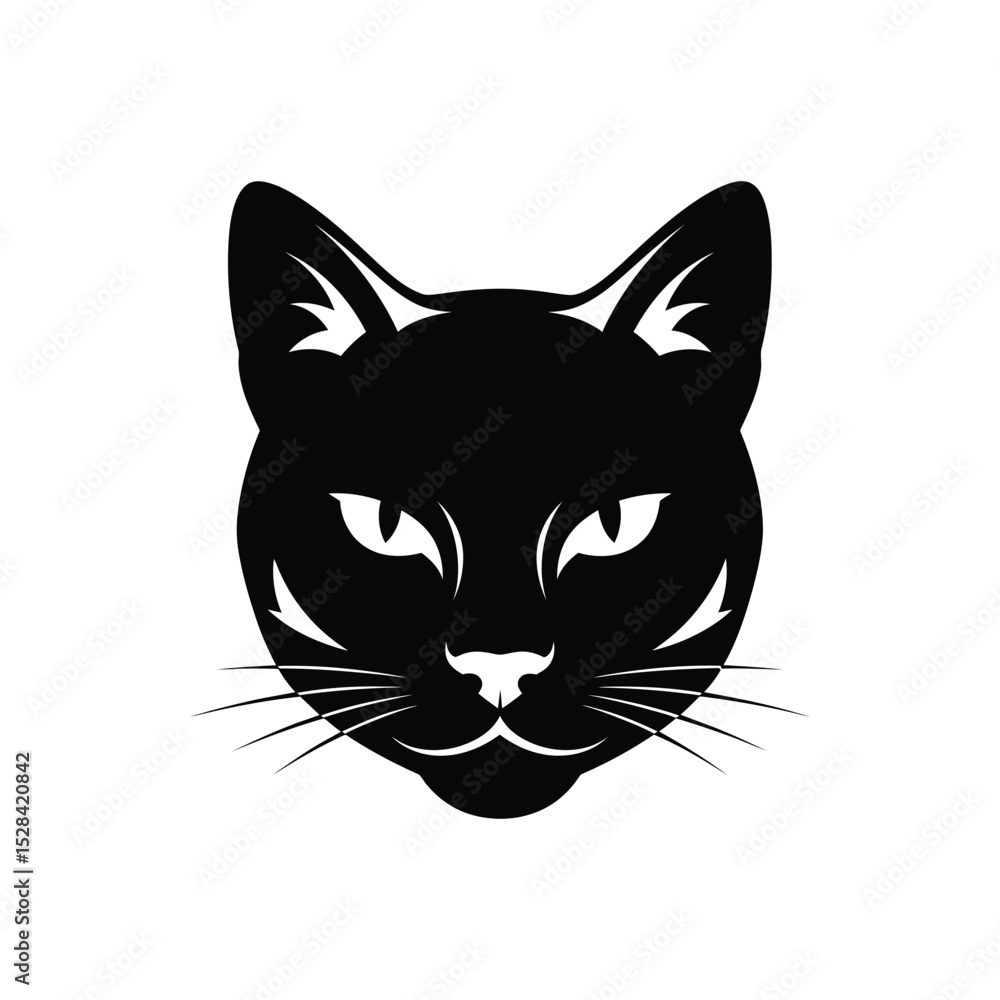 Fototapeta premium Elegant Black Cat Head Silhouette Vector Illustration for Design Projects