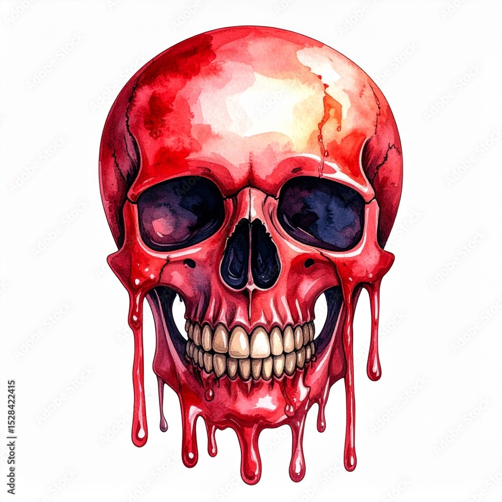 Fototapeta premium Red Dripping Skull Watercolor Painting