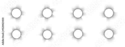 A set of burst ray equalizers . Radial sound, sound waves. Music symbol, circular sound waves, digital communication. Vector radial spectrum.