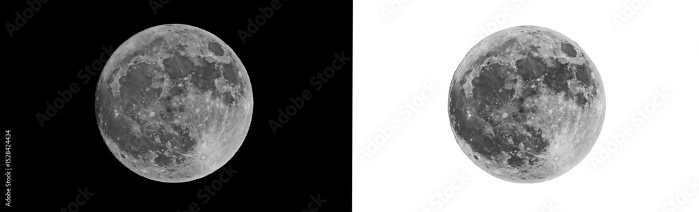 Fototapeta premium Full moon isolated on black and white background, clipping path