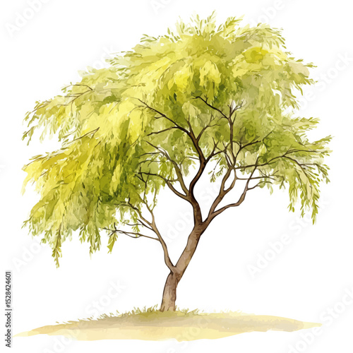 A Palo Verde Tree, watercolor clipart vector, high quality, isolated on a white background.
