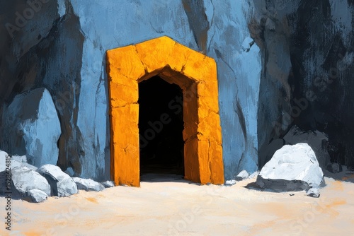 Mysterious Golden Doorway in Blue Rock Cave