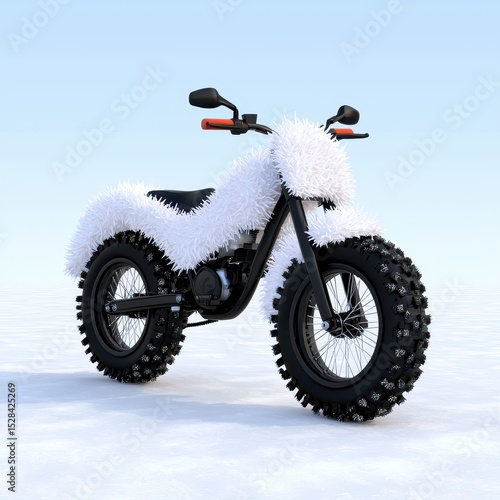 Fluffy White Motorcycle on Snowy Terrain