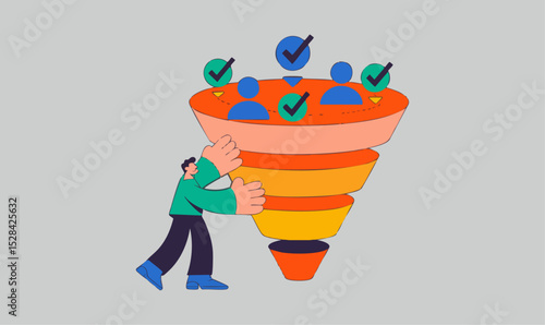large conversion funnel, vector illustration for sales funnel optimization and lead generation