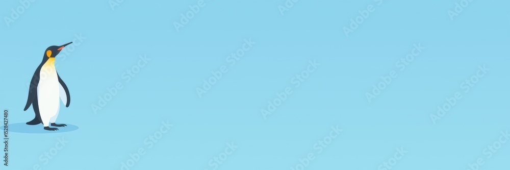 Fototapeta premium A charming illustration of a solitary penguin against a serene blue background, capturing the essence of playful and whimsical wildlife.
