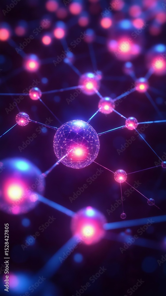 Obraz premium Abstract representation of interconnected nodes and particles, illustrating the concept of networking, technology, and digital science.