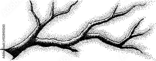 Hyper detailed stippling branch illustration with ink halftone technique
