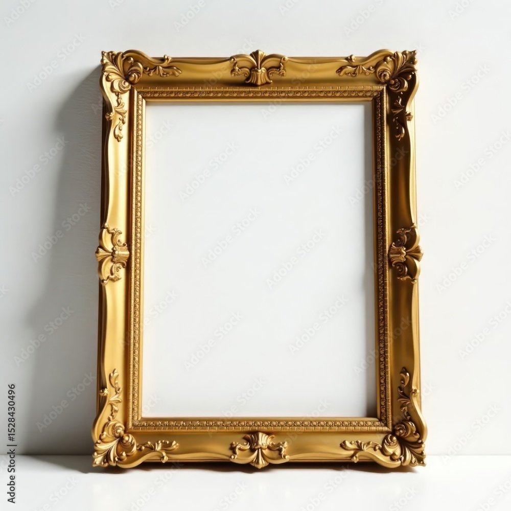 Ornate gold wooden frame on white, classic design , element, gallery frame Ornate gold wooden frame on white, classic design , element, gallery frame