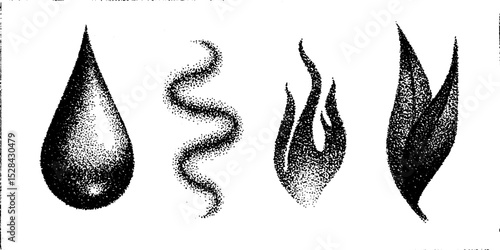 Abstract elements in stippling style with ink and halftone technique for artistic design
