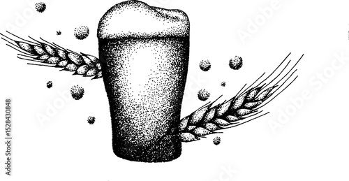 Stippling ink halftone illustration of beer and barley celebrating oktoberfest