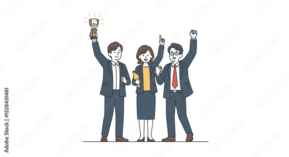 Obraz premium Triumphant Team: Celebrating Success with Trophy Illustration