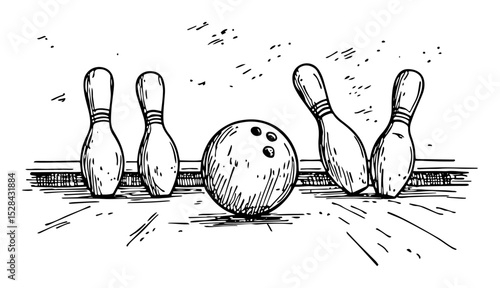 bowling ball striking pins sketch