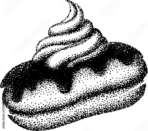 Hyper detailed stippling ink illustration of an eclair dessert design