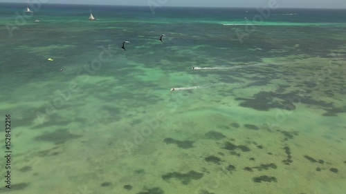Wallpaper Mural Wide aerial shot of Hadicurari Beach showing the coastline, shallow reefs, and scattered kiteboarders in motion.
Perfect for: Travel documentaries, ocean lifestyle montages, or beach resort promotions Torontodigital.ca
