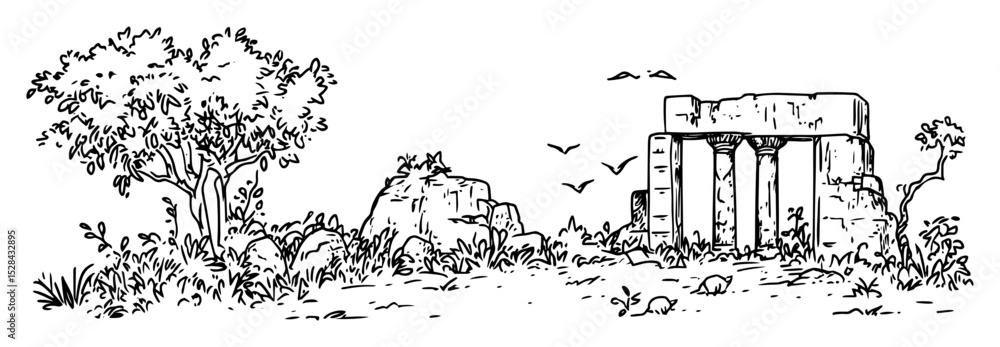 Naklejka premium ancient stone ruins in overgrown clearing