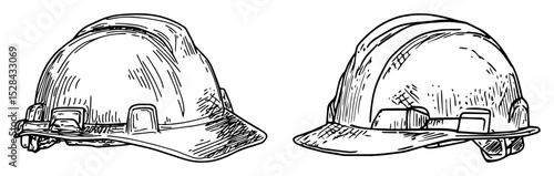 construction safety helmets hand drawn sketch