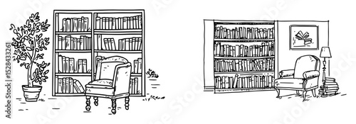 home library interior with bookshelf and armchair