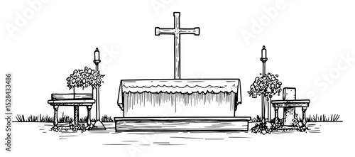 christian church altar with cross and candles
