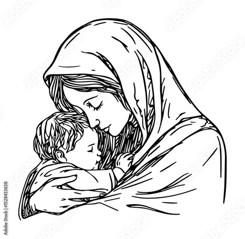mother mary tenderly embracing child jesus
