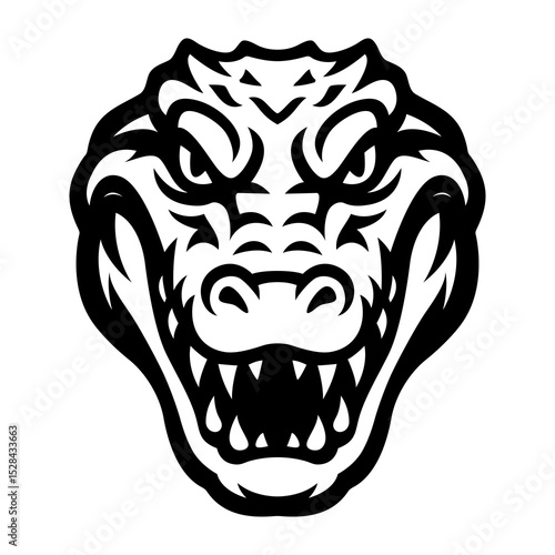 Aggressive Alligator Head Vector - Bold Black Tribal Style Mascot Illustration