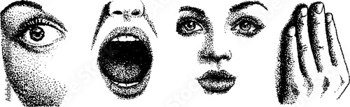 Detailed stippling ink art of facial expressions for artistic design and inspiration