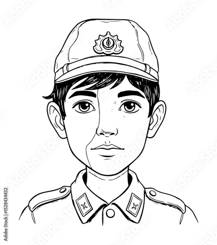 young police cadet portrait line art style