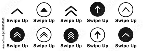 swipe up Vector. Collection swipe up icons in black and white design for digital content interaction