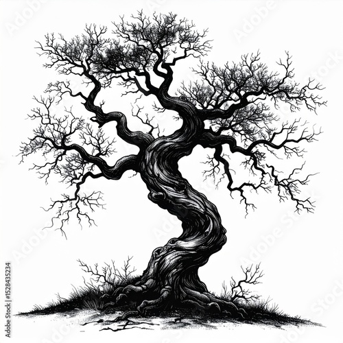 Wallpaper Mural Black And White Drawing Of A Gnarled Old Tree Torontodigital.ca
