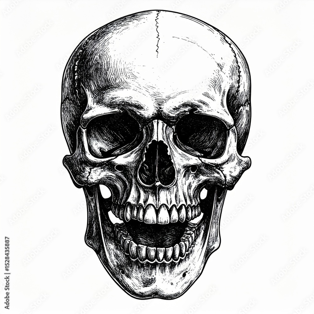 Obraz premium Detailed Black And White Human Skull Illustration
