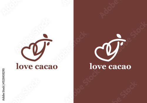 love cacao logo vector, simple nature love cacao logo design vector.cocoa lover vector design