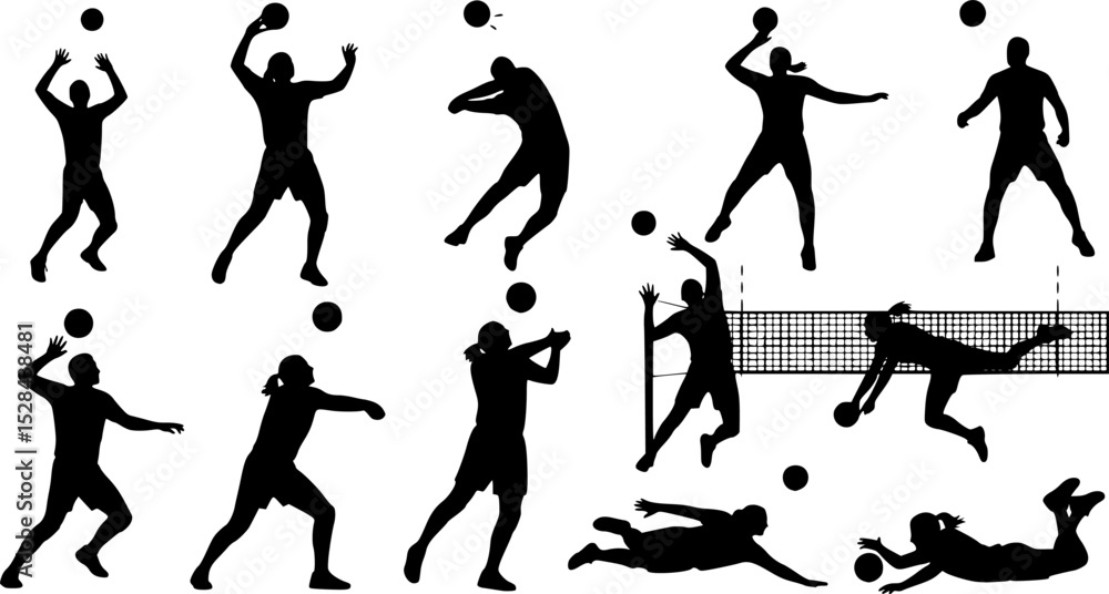 Obraz premium Silhouettes of black vector set Handball Players 