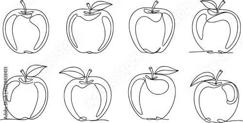 set of black vector continuous one line apple drawing style Simple Line Drawing Apples Minimalist Design, Simple Line Drawing Apples Minimalist Design,