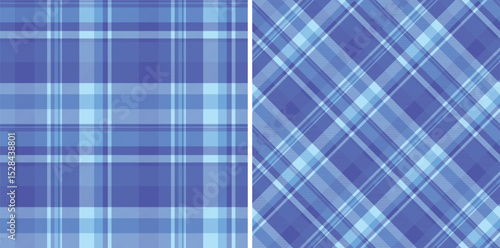 Two vibrant blue plaid patterns, one classic and one diagonal, offer versatile design solutions.