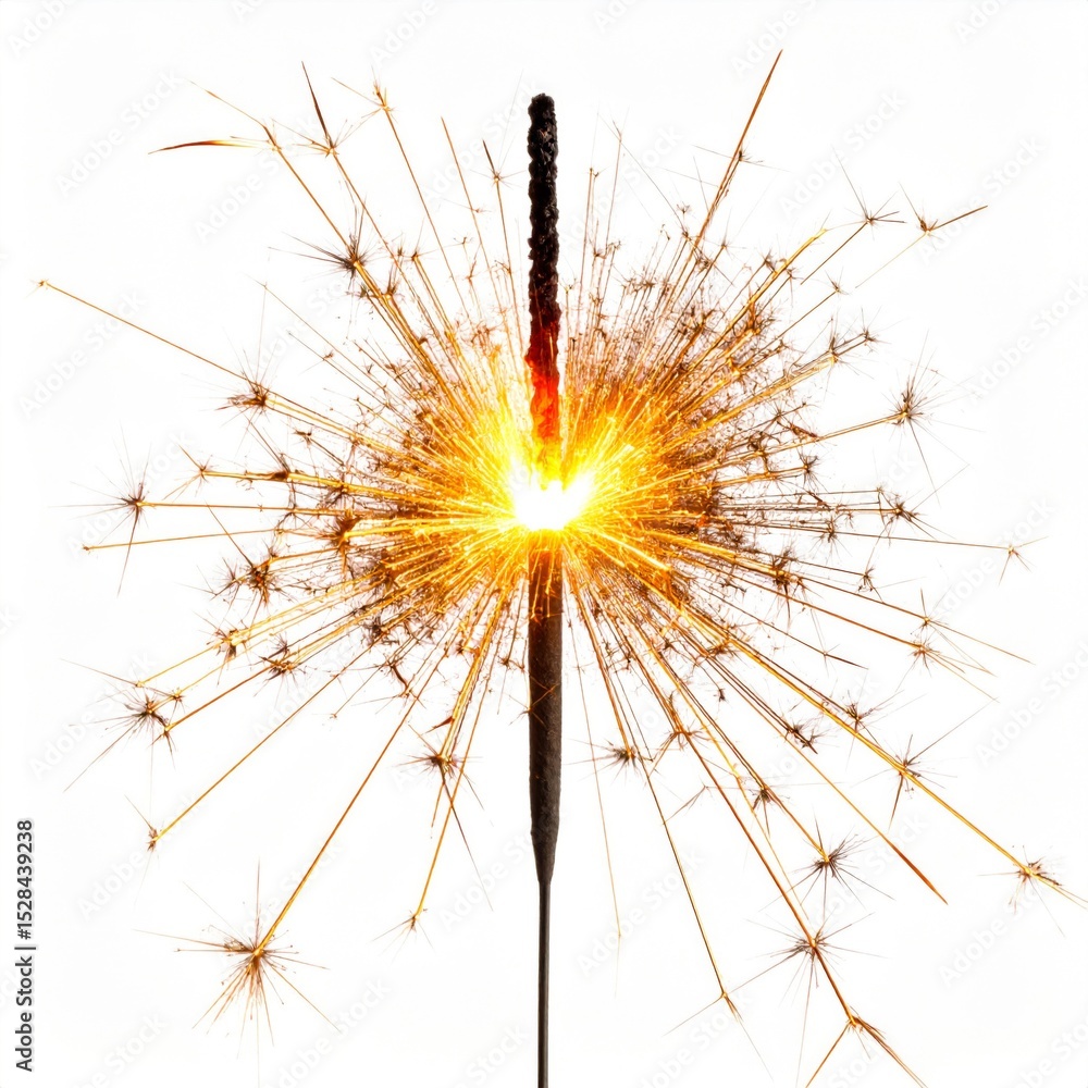 Fototapeta premium Burning Sparklers with Bright Golden Sparks on White Background