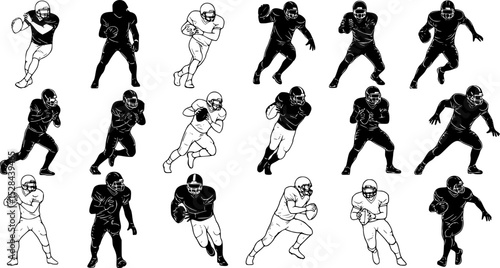 various set Vector silhouette of american football players for graphic resources
