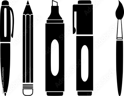 pen pencil marker paintbrush black vector silhouettes, icon