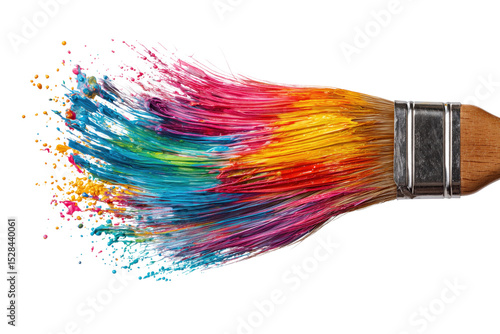 Vibrant paint splashes from a brush, showcasing colorful creativityIsolated on transparent Background.