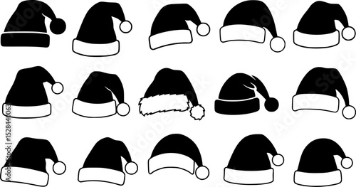 Silhouette of santa claus hat, Christmas santa claus hat vector set
