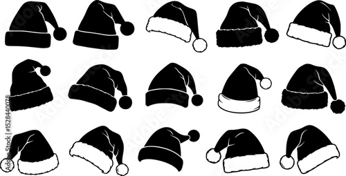 Silhouette of santa claus hat, Christmas santa claus hat vector set
