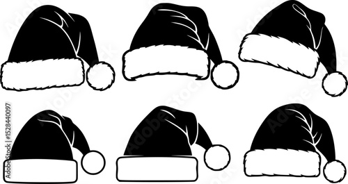 Silhouette of santa claus hat, Christmas santa claus hat vector set
