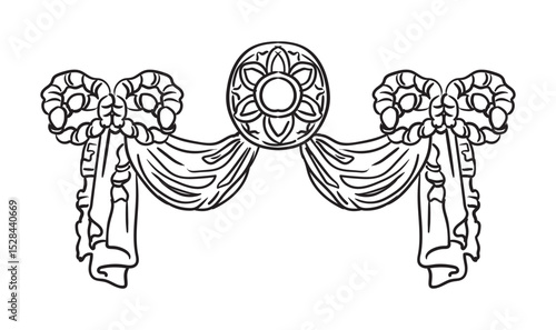 Decorative element with drapery and wreath vector illustration