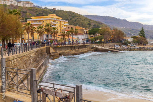 Fototapeta Naklejka Na Ścianę i Meble -  Italy, Calabria, Pizzo. Waterfront street and buildings near Pizzo beach.